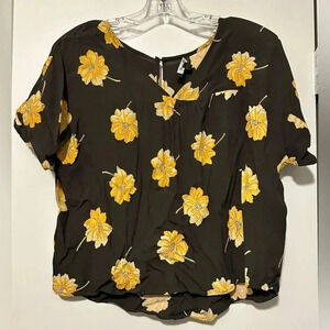 Madewell yellow flower short sleeve cropped top size XS